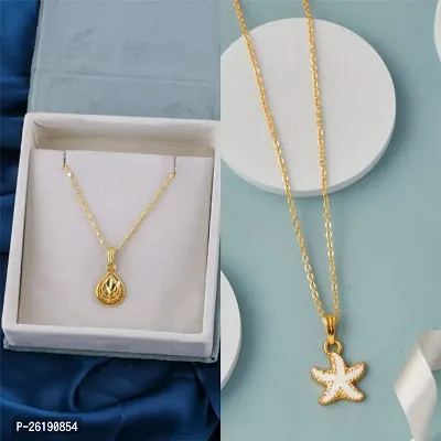 Brandsoon Korean jewellery Gold Plated Pendant and chain for Girls/Women 2 Combo