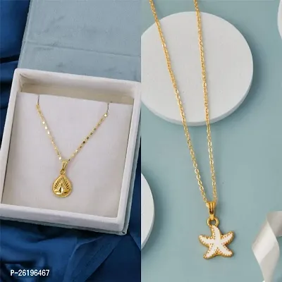 Brandsoon Korean jewellery Gold Plated Pendant and chain for Girls/Women 2 Combo