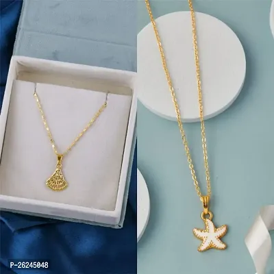 Brandsoon Korean jewellery Gold Plated Pendant and chain for Girls/Women 2 Combo