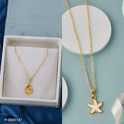 Brandsoon Korean jewellery Gold Plated Pendant and chain for Girls/Women 2 Combo