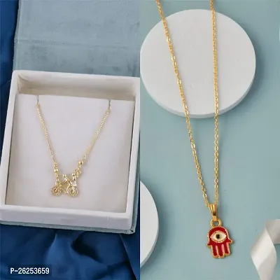 Brandsoon Korean jewellery Gold Plated Pendant and chain for Girls/Women 2 Combo