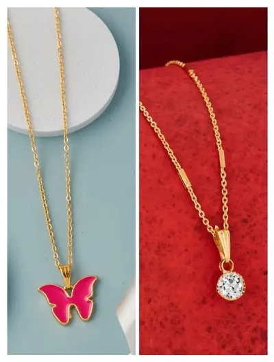 Brandsoon Korean jewellery Plated Pendant and chain for Girls/Women 2 Combo