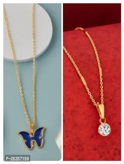 Brandsoon Korean jewellery Gold Plated Pendant and chain for Girls/Women 2 Combo