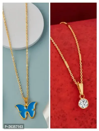 Brandsoon Korean jewellery Gold Plated Pendant and chain for Girls/Women 2 Combo