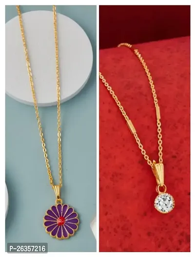 Brandsoon Korean jewellery Gold Plated Pendant and chain for Girls/Women 2 Combo