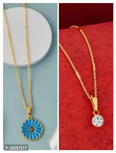 Brandsoon Korean jewellery Gold Plated Pendant and chain for Girls/Women 2 Combo