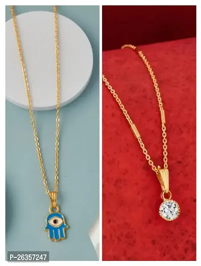 Brandsoon Korean jewellery Gold Plated Pendant and chain for Girls/Women 2 Combo