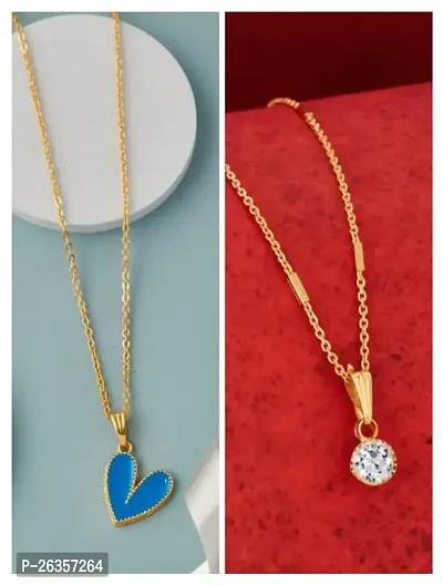 Brandsoon Korean jewellery Gold Plated Pendant and chain for Girls/Women 2 Combo