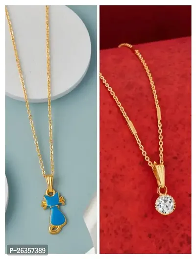 Brandsoon Korean jewellery Gold Plated Pendant and chain for Girls/Women 2 Combo