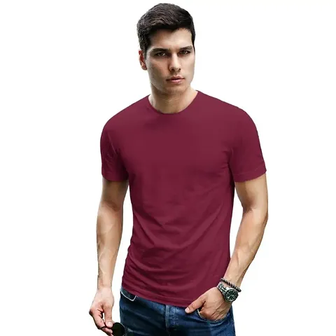 Trendy Polyester Solid Round Neck T-Shirt For Men