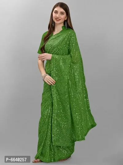 Womens Georgette Silk Embroidered Sequin Saree With Unstitched Blouse Piece