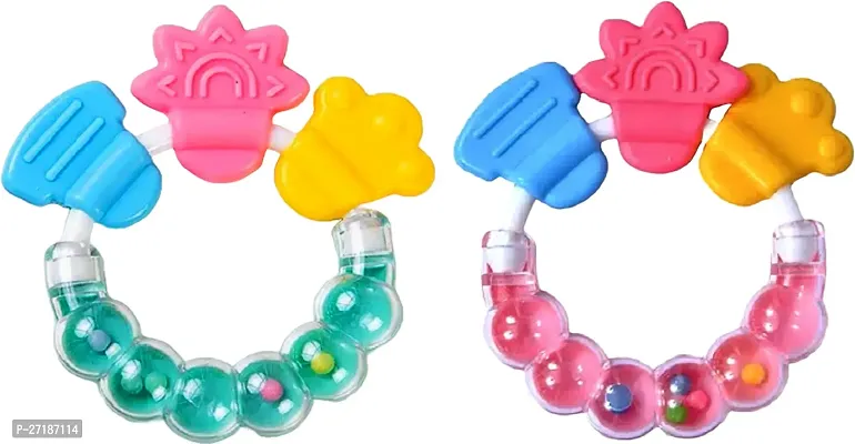 Swito Mart Baby Natural Silicone Rattle Teether NonToxic Food Grade BPA Free Teether Green Pink