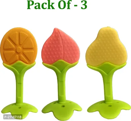 Swito Mart Fruit Shape Silicone Teethers Soft Stick Chews Nibbler for Baby Dental Care Teether Orange Peach Yellow