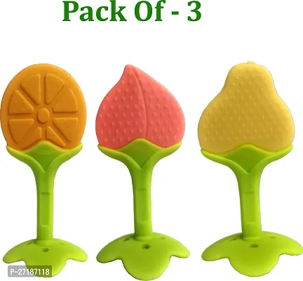 Swito Mart Fruit Shape Silicone Teethers Soft Stick Chews Nibbler for Baby Dental Care Teether Orange Peach Yellow-thumb0