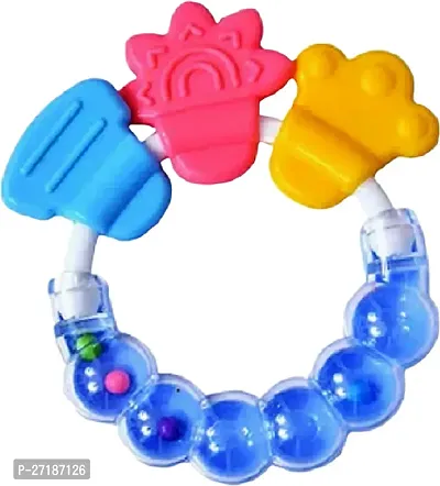 Swito Mart Baby Natural Silicone Rattle Teether NonToxic Food Grade BPA Free Teether BLUE GREEN-thumb2