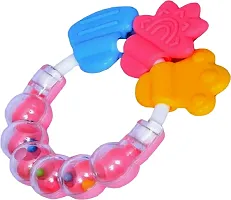 Swito Mart Baby Natural Silicone Rattle Teether NonToxic Food Grade BPA Free Teether Green Pink-thumb2