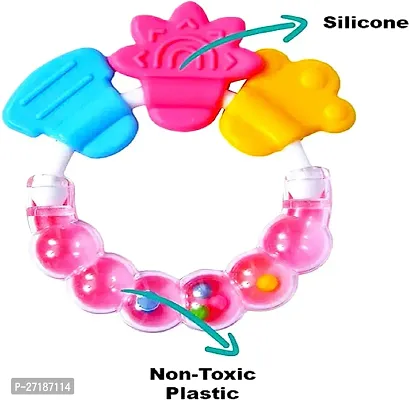 Swito Mart Baby Natural Silicone Rattle Teether NonToxic Food Grade BPA Free Teether Green Pink-thumb4