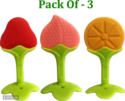 Swito Mart Fruit Shape Silicone Teethers Soft Stick Chews Nibbler for Baby Dental Care Teether Red Peach Orange-thumb0
