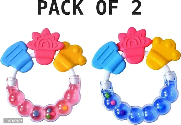 Swito Mart Baby Natural Silicone Rattle Teether NonToxic Food Grade BPA Free Teether PINK BLUE