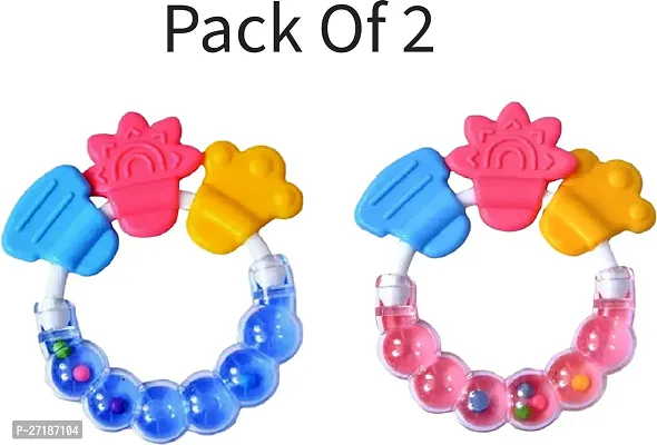 Swito Mart Baby Natural Silicone Rattle Teether NonToxic Food Grade BPA Free Teether BLUE PINK