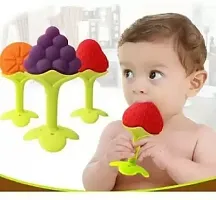 Swito Mart Fruit Shape Silicone Teethers Soft Stick Chews Nibbler for Baby Dental Care Teether Orange Red Pink-thumb4