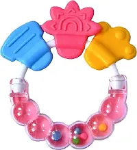 Swito Mart Baby Natural Silicone Rattle Teether NonToxic Food Grade BPA Free Teether BLUE PINK-thumb2