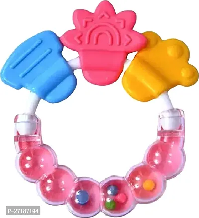 Swito Mart Baby Natural Silicone Rattle Teether NonToxic Food Grade BPA Free Teether BLUE PINK-thumb3