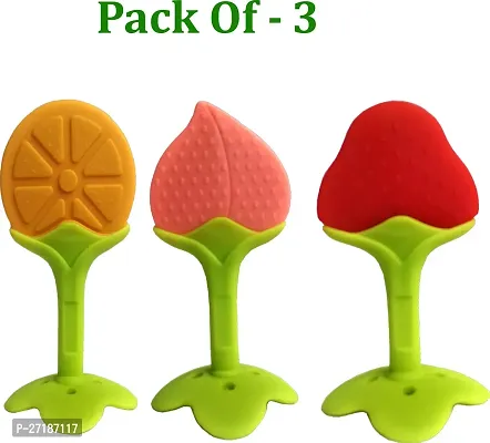 Swito Mart Fruit Shape Silicone Teethers Soft Stick Chews Nibbler for Baby Dental Care Teether Orange Peach Red