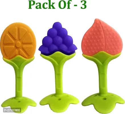 Swito Mart Fruit Shape Silicone Teethers Soft Stick Chews Nibbler for Baby Dental Care Teether Orange Blue Peach-thumb0