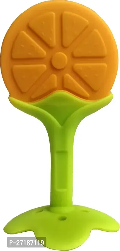 Swito Mart Fruit Shape Silicone Teethers Soft Stick Chews Nibbler for Baby Dental Care Teether Orange Red Pink-thumb2