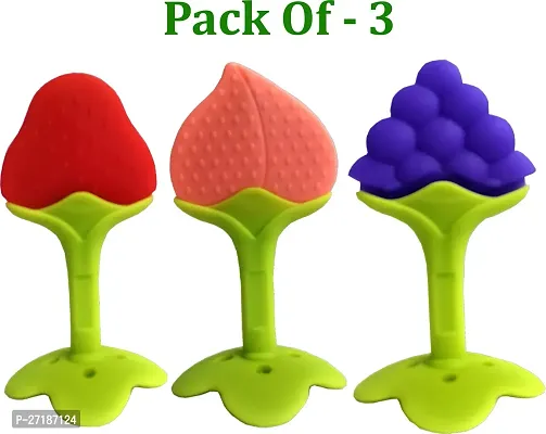 Swito Mart Fruit Shape Silicone Teethers Soft Stick Chews Nibbler for Baby Dental Care Teether Red Peach Blue