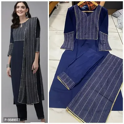 Beautiful Rayon Self Pattern Kurta, Bottom and Dupatta Set For Women-thumb0