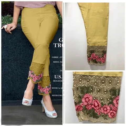 Trendy Embroidered Cotton Spandex Pant