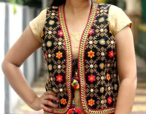 Gorgeous Cambric Cotton Embroidered Ethnic Jacket For Women