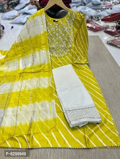 Beautiful Printed Rayon Embroidered Kurta Pant And Dupatta For Women
