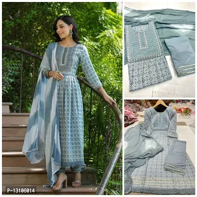 Stylish Fancy Rayon Cotton Kurti With Bottom Wear And Dupatta Set For Women