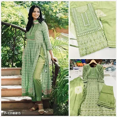 Stylish Fancy Rayon Cotton Kurti With Bottom Wear And Dupatta Set For Women