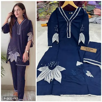 Heavy Rayon Cotton Embroidery With Lace Kurti And Pant Set