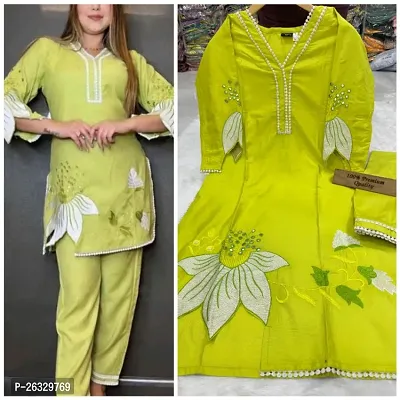 Heavy Rayon Cotton Embroidery With Lace Kurti And Pant Set