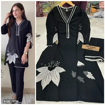 Heavy Rayon Cotton Embroidery With Lace Kurti And Pant Set-thumb0