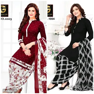 Stylish Fancy Designer Synthetic Unstitched Dress Material Top With Bottom Wear And Dupatta Set For Women Pack Of 2