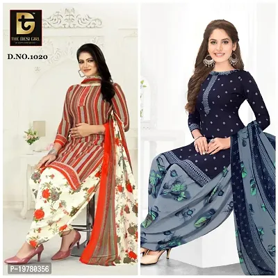 Elegant Multicoloured Synthetic Printed Dress Material with Dupatta For Women Pack Of 2