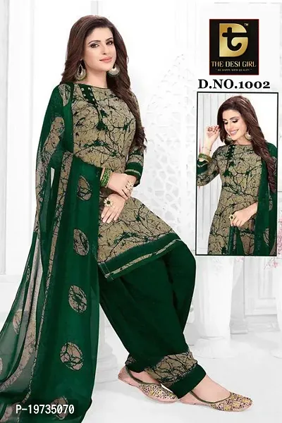 Stylish Synthetic Green Floral Print Dress Material With Dupatta Set For Women