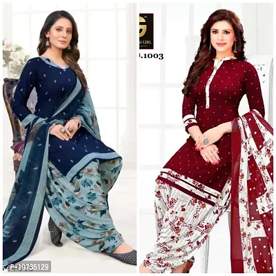 Stylish Synthetic Multicoloured Printed Dress Material With Dupatta Set For Women- Pack Of 2-thumb0