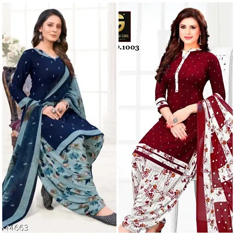 Stylish Synthetic Printed Dress Material with Dupatta - Pack of 2