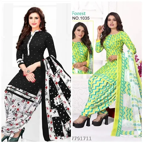 Stylish Synthetic Floral Printed Unstitched Suits - pack of 2