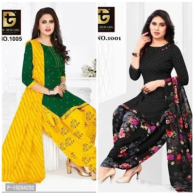 Stylish Fancy Designer Synthetic Unstitched Dress Material Top With Bottom Wear And Dupatta Set For Women Pack Of 2