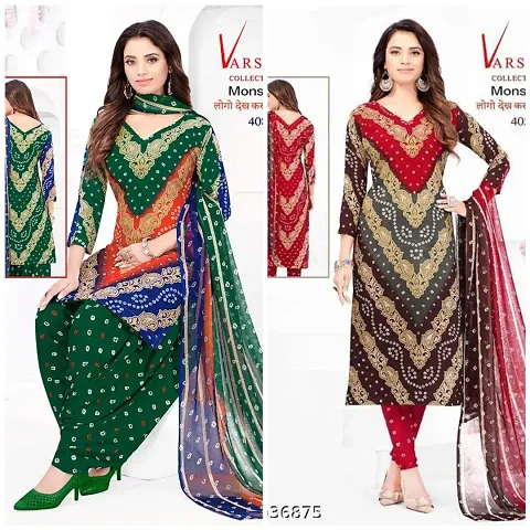 Stylish Synthetic Printed Unstitched Suits - pack of 2