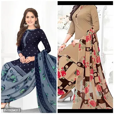 Stylish Fancy Designer Synthetic Unstitched Dress Material Top With Bottom Wear And Dupatta Set For Women Pack Of 2