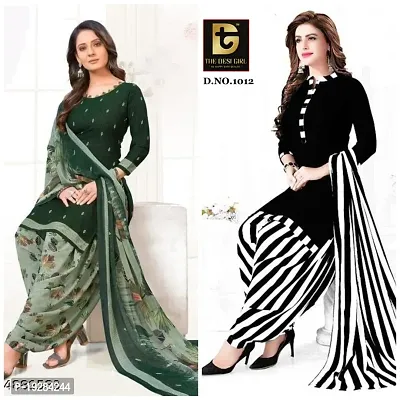 Stylish Fancy Designer Synthetic Unstitched Dress Material Top With Bottom Wear And Dupatta Set For Women Pack Of 2